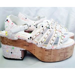 Authentic Chanel Tweed Chain Platform Sandals Sold-Out Everywhere SZ40